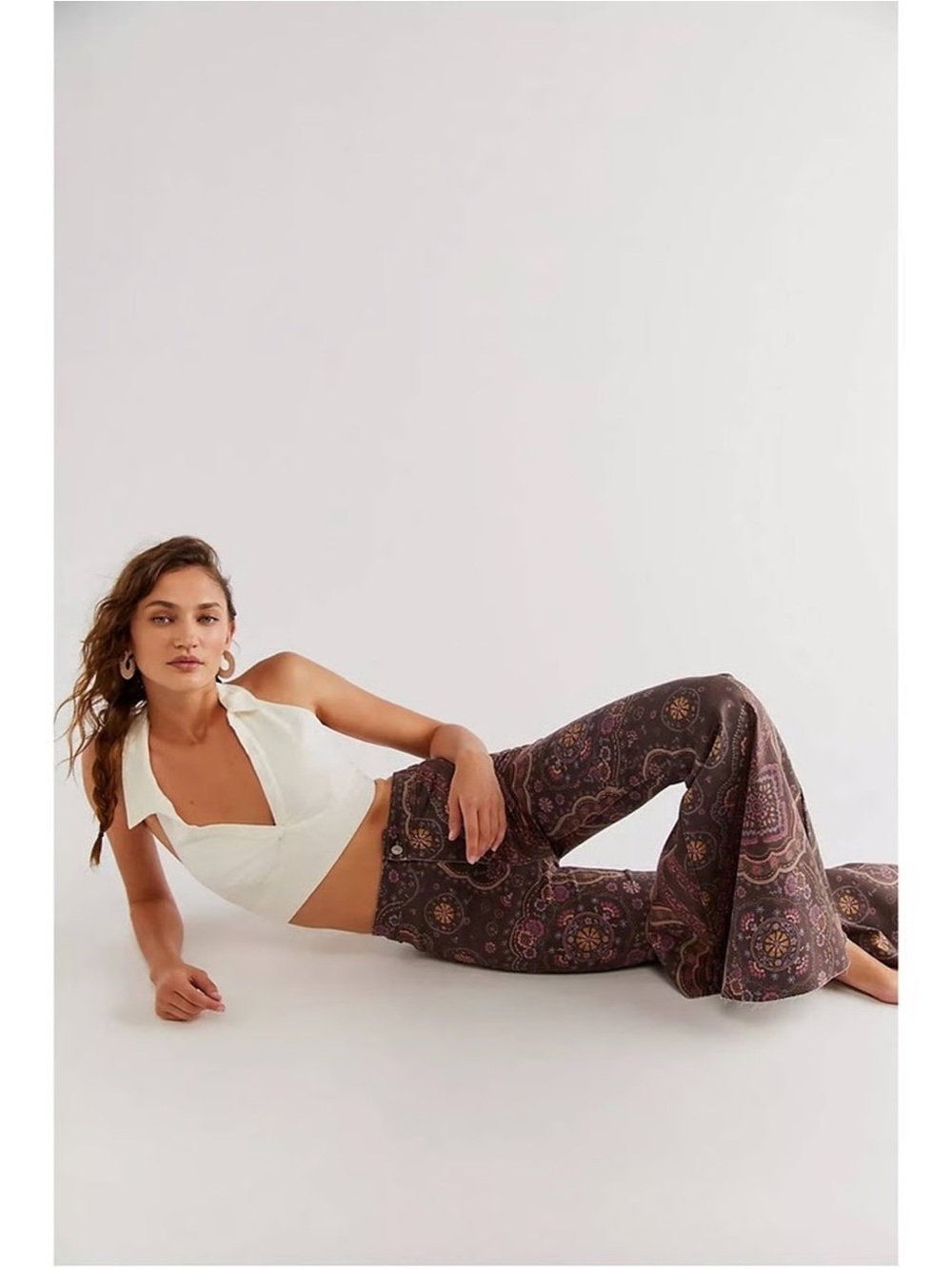 Free People Brown Paisley Just Float On Flare Jeans NWT - Picture 2 of 8